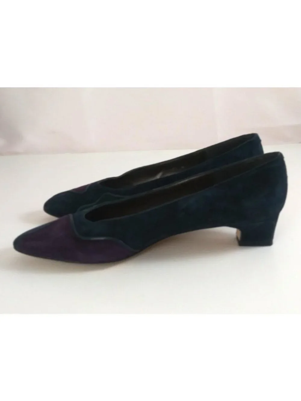 Vintage 80s Pappagallo Women's Colorful Suede Block Heel Slip-On Shoes Size 7.5N